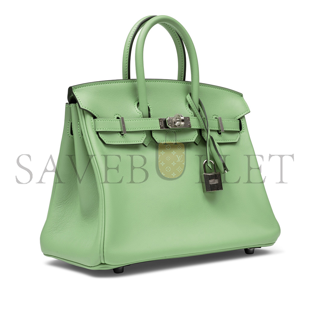 H**mes master birkin 25 swift leather avocado green silver buckle bag h049362ck05 (25*20*13cm)